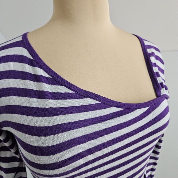 Cotton By Autumn Cashmere Sweater Womens M Purple White Striped Pullover Cotton - Picture 8 of 14